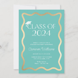 Convites Wave Aqua Dourada Festa de formatura