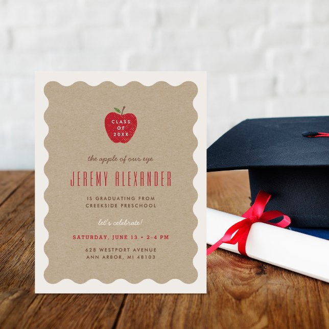 Convites Wavy Apple Preschool Graduation Party Invitation (Criador carregado)