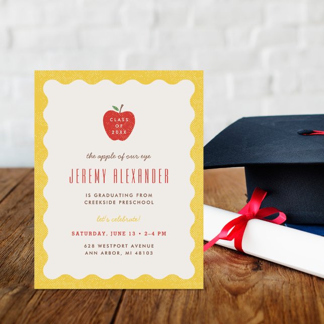 Convites Wavy Apple Preschool Graduation Party Invitation (Criador carregado)