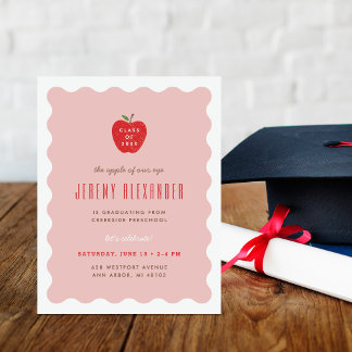 Convites Wavy Apple Preschool Graduation Party Invitation