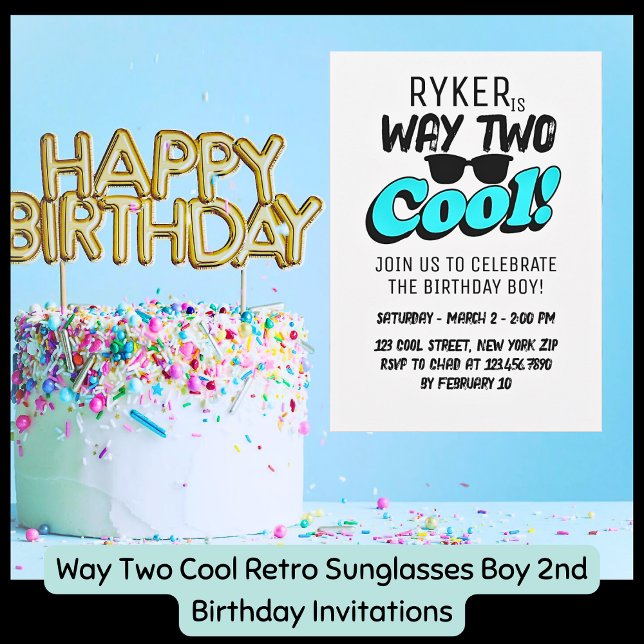 Convites Way Two Legal Retro Sunvidros Boy segundo aniversá (Boy's 2nd Bday Invitations)