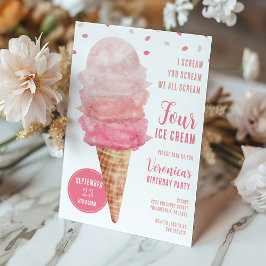 Convites We All Scream FOUR Ice Cream Birthday Party Invite