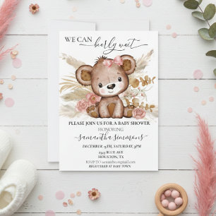 Convites We Can Bearly Wait Baby Shower Bear  Boho PInk