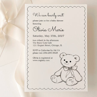 Convites "We Can Bearly Wait" Baby Shower Gender Neutral