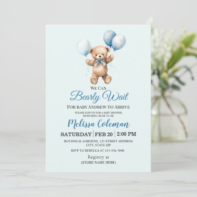 Convites We Can Bearly Wait Baby Shower  Invitation (Em pé/Frente)