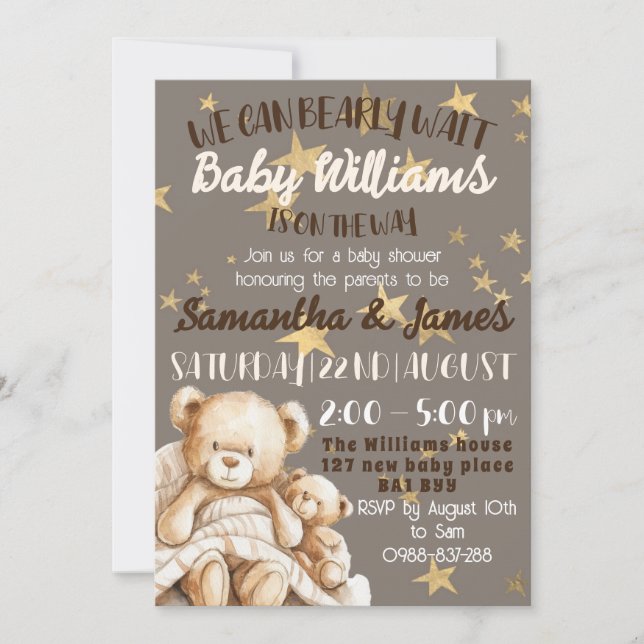 Convites We can bearly wait baby shower invitation (Frente)