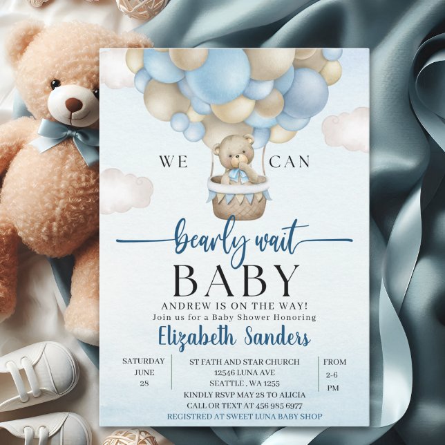 Convites We can Bearly wait - Bear Baby Shower Boy (Criador carregado)