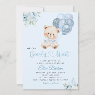 Convites We Can Bearly Wait Blue Balloon Boy Baby Shower