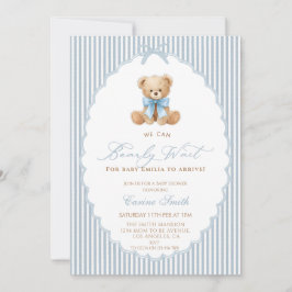 Convites We Can Bearly Wait blue bow Boy Baby Shower