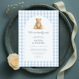 Convites We Can Bearly Wait Blue Gingham Baby Shower