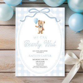 Convites We Can Bearly Wait Blue Teddy Bear Baby Shower