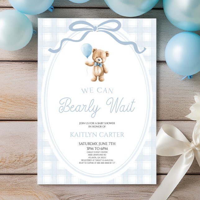 Convites We Can Bearly Wait Blue Teddy Bear Baby Shower (Criador carregado)