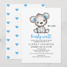 We Can Bearly Wait Blue Teddy Bear Baby Shower