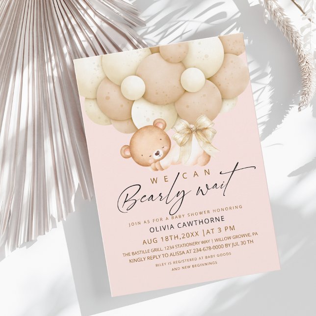 Convites We can Bearly Wait Blush Pink Baby Shower   (Criador carregado)