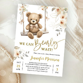 Convites We Can Bearly Wait Boho Teddy Bear Baby Shower