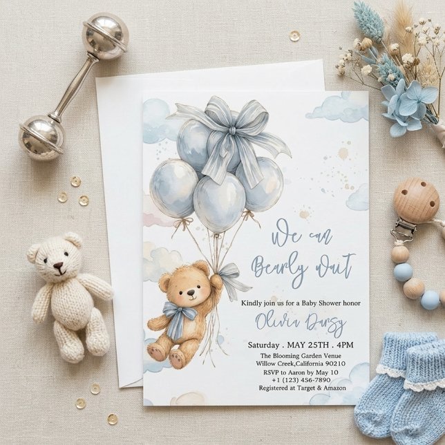 Convites We Can Bearly Wait Boy Baby Shower Invitation (Criador carregado)