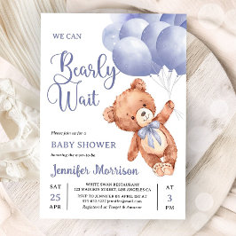 Convites We Can Bearly Wait Boy Blue Teddy Bear Baby Shower