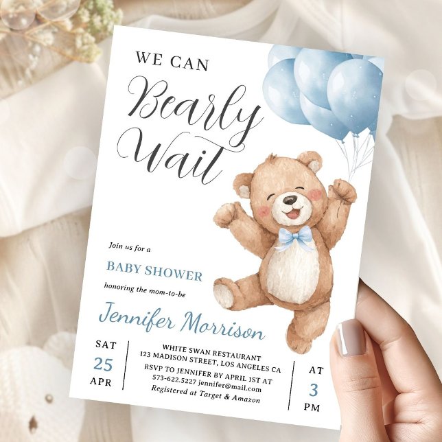 Convites We Can Bearly Wait Boy Teddy Bear Baby Shower (Criador carregado)