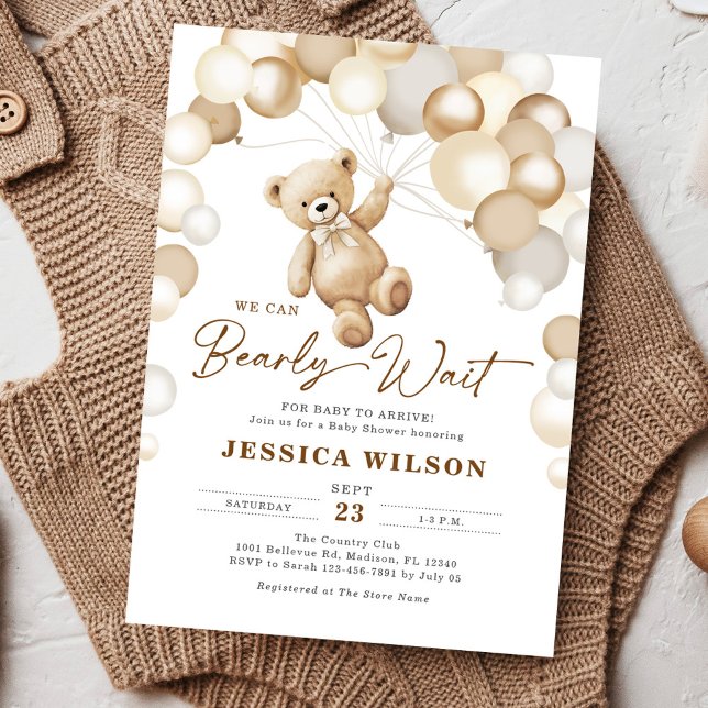Convites We Can Bearly Wait Brown Teddy Bear Baby Shower (Criador carregado)