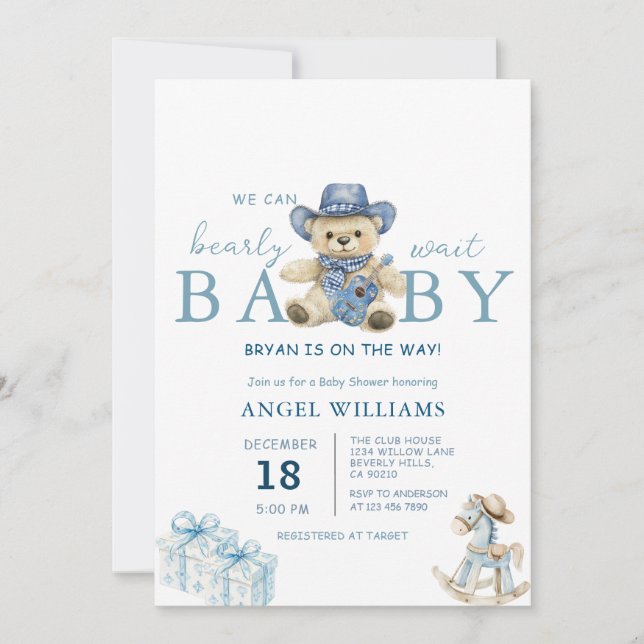 Convites We Can Bearly Wait Cowboy Baby Shower (Frente)