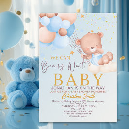 Convites We Can Bearly Wait Cute Bear Boy Baby Shower