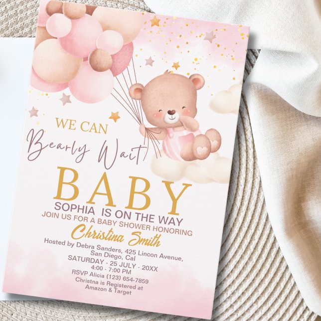 Convites We Can Bearly Wait Cute Bear Girl Baby Shower (Criador carregado)