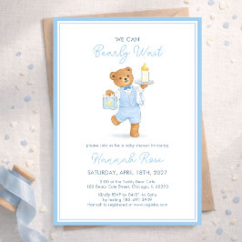 Convites We Can Bearly Wait Cute Blue Boy Teddy Baby Shower