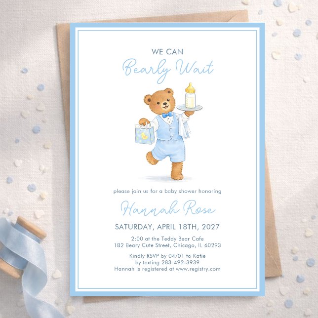 Convites We Can Bearly Wait Cute Blue Boy Teddy Baby Shower (Criador carregado)