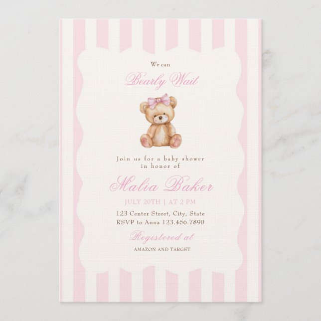 Convites We Can Bearly Wait Elegant Teddy Bear Baby Shower (Frente)