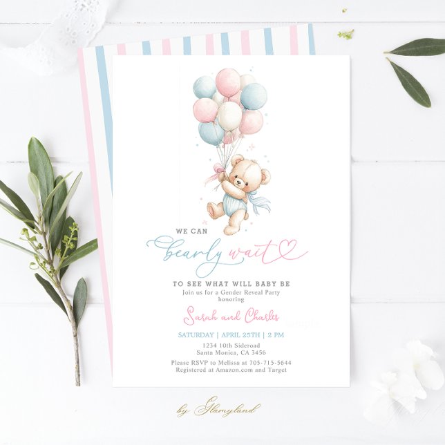 Convites We Can Bearly Wait Gender Reveal Baby Shower  (Criador carregado)
