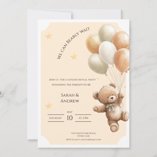 Convites We Can Bearly Wait Gender Reveal Invitation (Frente)