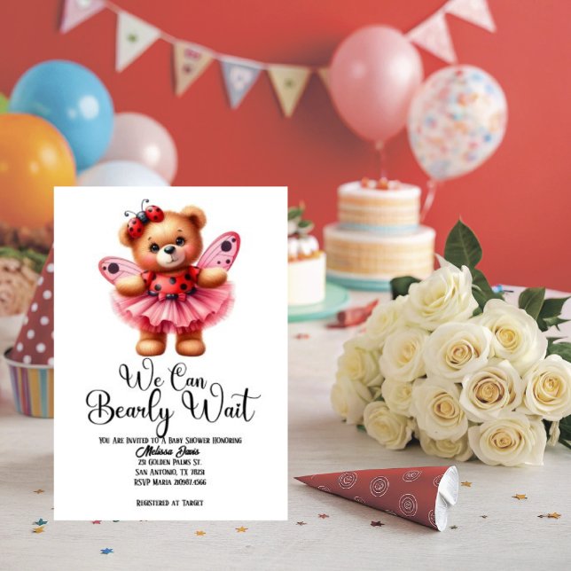 Convites We Can Bearly Wait Girl Baby Shower Invitation (Personalize this darling We Can Bearly Wait Girl Baby Shower Invitation.)