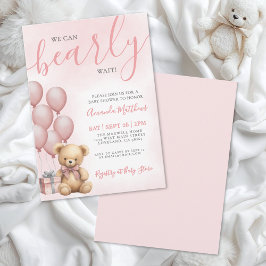 Convites We Can Bearly Wait Girl Pink Bear Baby Shower