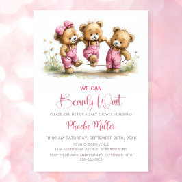 Convites We Can Bearly Wait Girl Teddy Bears Baby Shower