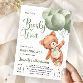 Convites We Can Bearly Wait Green Teddy Bear Baby Shower