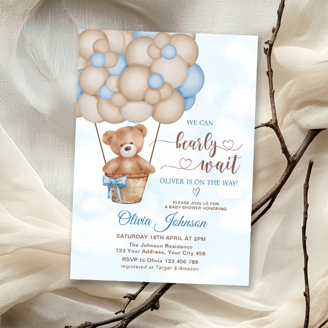 Convites We Can Bearly Wait Hot Air Balloon Baby Shower (Criador carregado)