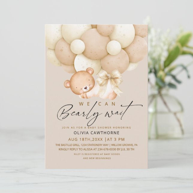 Convites We can Bearly Wait Neutral Baby Shower   (Em pé/Frente)