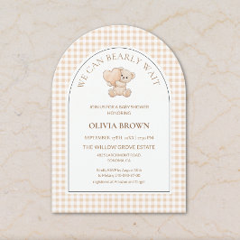 Convites We Can Bearly Wait Neutral Gingham Baby Shower