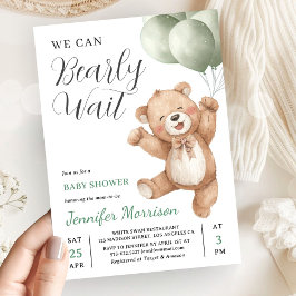 Convites We Can Bearly Wait Neutral Teddy Bear Baby Shower