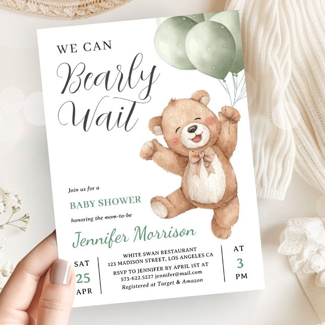 Convites We Can Bearly Wait Neutral Teddy Bear Baby Shower (Criador carregado)