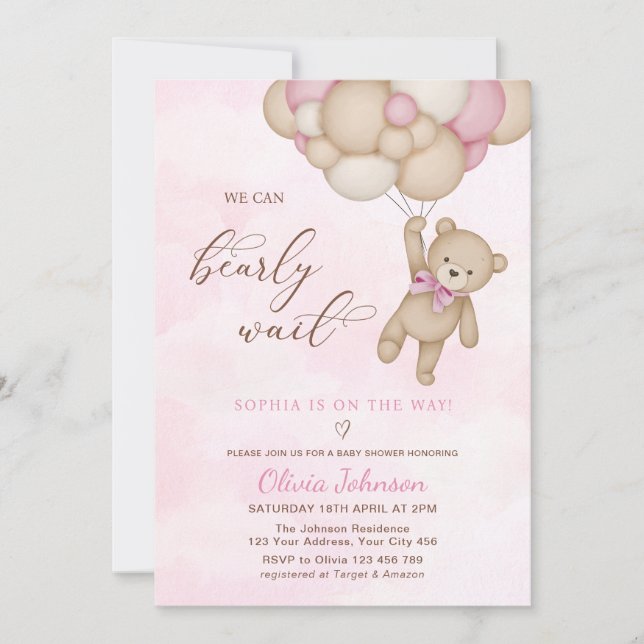 Convites We Can Bearly Wait Pink Baby Shower (Frente)