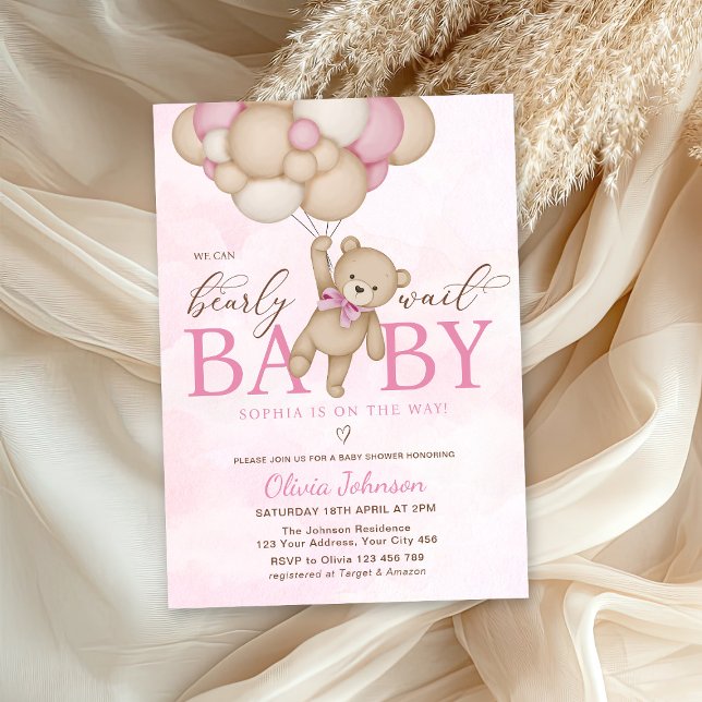 Convites We Can Bearly Wait Pink Baby Shower (Criador carregado)