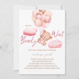 Convites We Can Bearly Wait Pink Bear Baby Shower