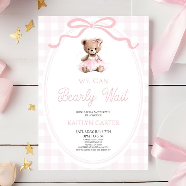 Convites We Can Bearly Wait Pink Teddy Bear Baby Shower (Criador carregado)