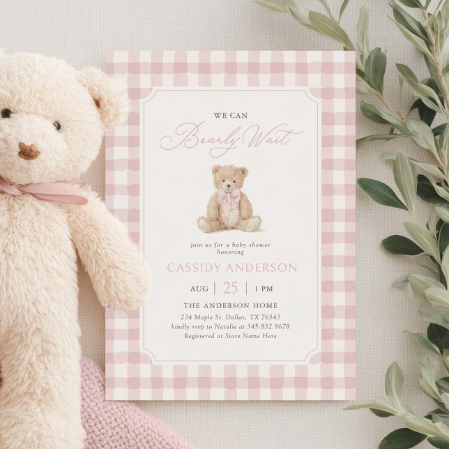 Convites We Can Bearly Wait Pink Teddy Bear Baby Shower (Criador carregado)