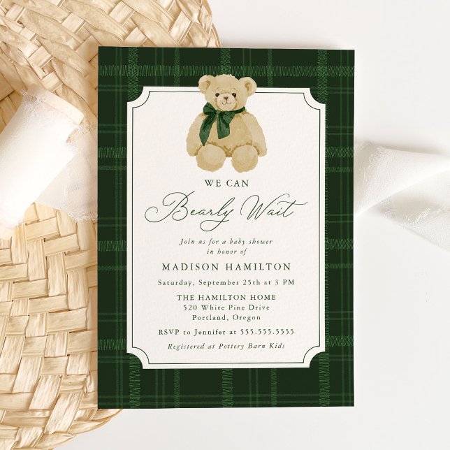 Convites We Can Bearly Wait Plaid Teddy Bear Baby Shower (Criador carregado)