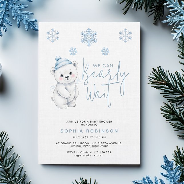 Convites We Can Bearly Wait Polar Bear Winter Baby Shower (Criador carregado)