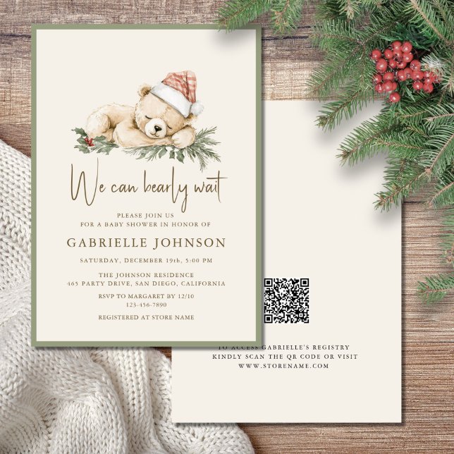Convites We Can Bearly Wait QR Christmas Baby Shower (Criador carregado)