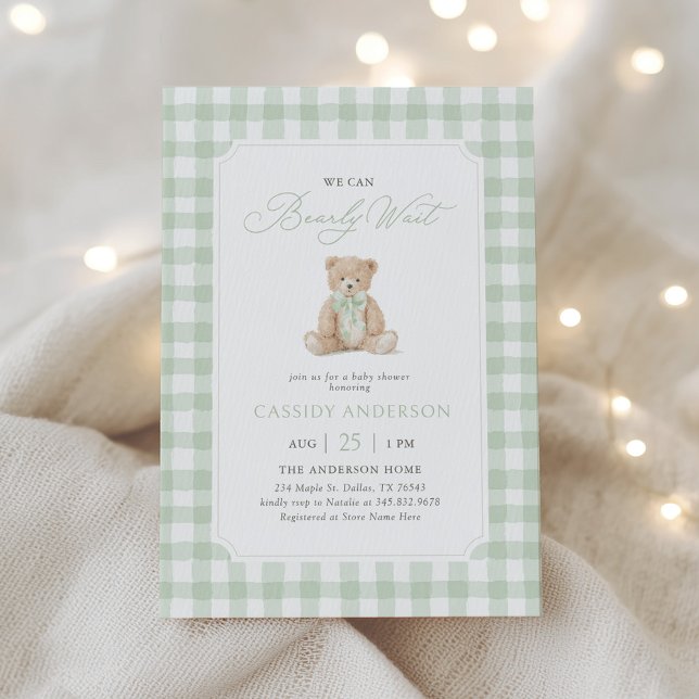 Convites We Can Bearly Wait Sage Teddy Bear Baby Shower (Criador carregado)
