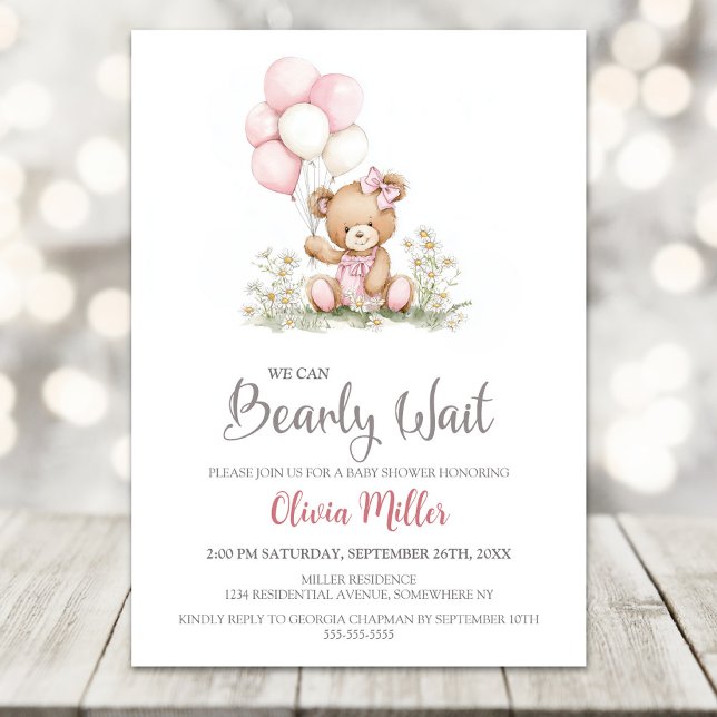 Convites We Can Bearly Wait Teddy Bear Baby Girl Shower (Criador carregado)